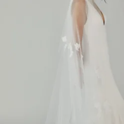 R310V - Butterfly Cathedral Length Veil With Flowers -Bridal Shop 01 Accessory R310V Sheertulle Floral butterfly Cathedrallength Veil CloseUp2 scaled