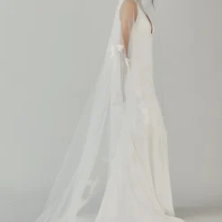 R310V - Butterfly Cathedral Length Veil With Flowers -Bridal Shop 02 Accessory R310V Sheertulle Floral butterfly Cathedrallength Veil Back2 scaled