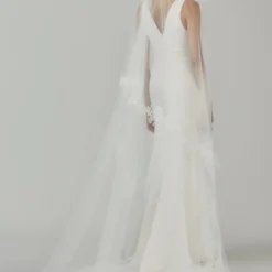 R327V - Butterfly Cathedral Length Veil With Ivy Lace Edge -Bridal Shop 02 Accessory R327 Sheertulle Lace butterfly Cathedrallength Veil Back2 scaled