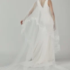 R327V - Butterfly Cathedral Length Veil With Ivy Lace Edge -Bridal Shop 03 Accessory R327 Sheertulle Lace butterfly Cathedrallength Veil Back3 scaled