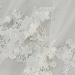 R310V - Butterfly Cathedral Length Veil With Flowers -Bridal Shop 04 Accessory R310V Sheertulle Floral butterfly Cathedrallength Veil CloseUp1 scaled