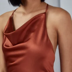 Alicia -Bridal Shop 05 Bridesmaids ALICIA GB164S Cowlneckdress strappyback FluidSatin CloseUp1 scaled