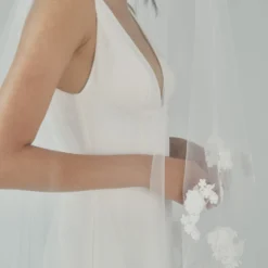 R310V - Butterfly Cathedral Length Veil With Flowers -Bridal Shop 07 Accessory R310V Sheertulle Floral butterfly Cathedrallength Veil CloseUp5 scaled