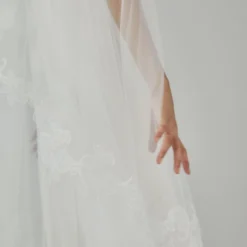 R327V - Butterfly Cathedral Length Veil With Ivy Lace Edge -Bridal Shop 07 Accessory R327 Sheertulle Lace butterfly Cathedrallength Veil CloseUp3 scaled