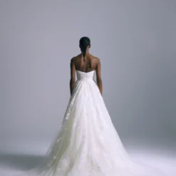 Lupe -Bridal Shop AMSALE Bridal LUPE M771 Floral Embroidery Strapless SoftRuchedNeckline BowDetail BallGown Back1 scaled