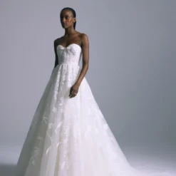 Lupe -Bridal Shop AMSALE Bridal LUPE M771 Floral Embroidery Strapless SoftRuchedNeckline BowDetail BallGown Side scaled
