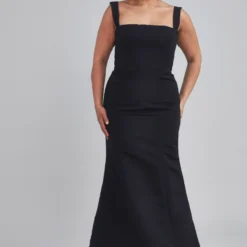 Ida -Bridal Shop AmsaleBridesmaids Dress Ida GB198A Squareneckline Widestraps Slit Faille Front1 scaled