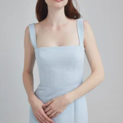 Ida -Bridal Shop AmsaleBridesmaids Dress Ida GB198A Squareneckline Widestraps Slit Faille Mood1 scaled