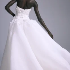 Blossom -Bridal Shop Amsale Bridal BLOSSOM M767 Gazar DroppedWaist BallGown 3DHandEmbroidered FlowerDetail Mood5 scaled