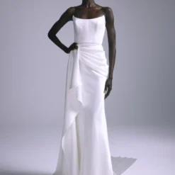 A873B - Streamer -Bridal Shop Amsale Bridal HAIKU A873 Satin Bias SlipGown PointedBodiceDetail Mood2 scaled