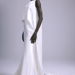 A874 - Topper -Bridal Shop Amsale Bridal HAIKU A873 Satin Bias SlipGown PointedBodiceDetail Side2 scaled