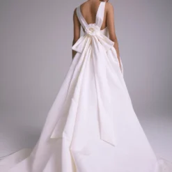 Hendrix -Bridal Shop Amsale Bridal HENDRIX A807 Silkfaille Plunge V neck Floral Bow Ballgown Back