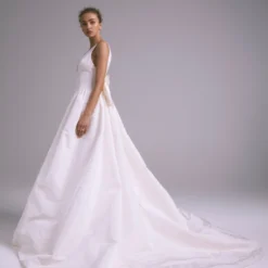 Hendrix -Bridal Shop Amsale Bridal HENDRIX A807 Silkfaille Plunge V neck Floral Bow Ballgown Side