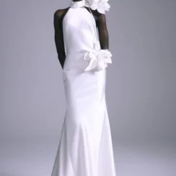 A869S - Flower Scarf 8 A869S - Flower Scarf -Bridal Shop Amsale Bridal MIRAI A869 Satin HalterNeck Bias SlipGown GodetDetail Mood3 scaled