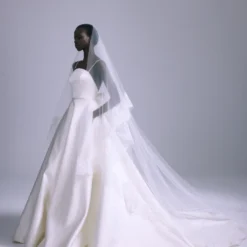 A871V - Veil -Bridal Shop Amsale Bridal RINVEIL A871V Satin ArchedNeckline BallGown LowBack Side scaled