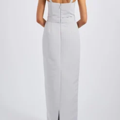 Idris -Bridal Shop Amsale Bridesmaids IDRIS GB335A Faille SquareNeck BowDetail ColumnSkirt BACK scaled