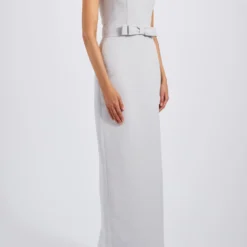 Idris -Bridal Shop Amsale Bridesmaids IDRIS GB335A Faille SquareNeck BowDetail ColumnSkirt SIDE scaled