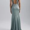 Imani -Bridal Shop Amsale Bridesmaids IMANI GB135S FluidSatin HighNeck KeyholeDetail Fit to Flare Back