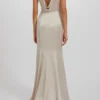 Leslie -Bridal Shop Amsale Bridesmaids LESLIE GB226S FluidSatin Sleeveless HighNeckline SquareNeckline DrapedCowlBack FrontSlit ColumnDress Gown Back1