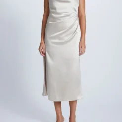Mical -Bridal Shop Amsale Bridesmaids MICAL GB270S FluidSatin CowlNeck CocktailDress Front2 scaled