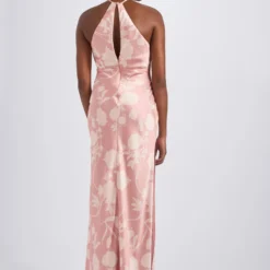 Vida -Bridal Shop Amsale Bridesmaids VIDA GB324R FluidSatin HighNeck KeyholeDetail FrontSlit Back scaled