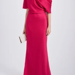 Hammered Satin Off-the-Shoulder Dress