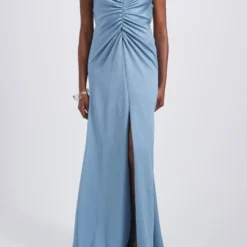 Hammered Satin Gathered Dress