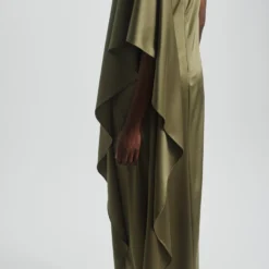 Cascading Drape Column Dress -Bridal Shop Amsale Dress P863D DoubleFaced Satin One shoulder Draped Gown Ready to Wear Mother of the bride WeddingGuest Mood1 scaled