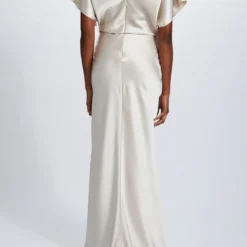 Fluid Satin Draped Gown 12 Fluid Satin Draped Gown -Bridal Shop Amsale EveningDress P727S FluidSatin RelaxedDrapeGown Back scaled