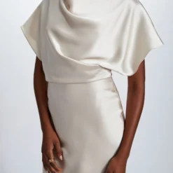 Fluid Satin Draped Gown 14 Fluid Satin Draped Gown -Bridal Shop Amsale EveningDress P727S FluidSatin RelaxedDrapeGown Mood3 scaled