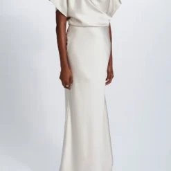Fluid Satin Draped Gown 13 Fluid Satin Draped Gown -Bridal Shop Amsale EveningDress P727S FluidSatin RelaxedDrapeGown Side scaled