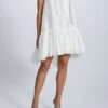 Taffeta Trapeze Dress -Bridal Shop Amsale LittleWhiteDress LW237 Taffeta TrapezeDress SelfTie GatheredBorderDetail Front1