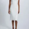 Guipure Lace Strapless Dress -Bridal Shop Amsale LittleWhiteDress LW242 GuipureLace Strapless FittedDress SatinBelt Front1