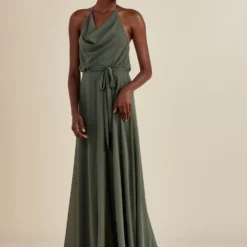 Alyssa -Bridal Shop NouvelleAmsaleBridesmaids N343 Alyssa FlatChiffon Dress Cowlneck Aline Olive Side scaled