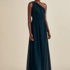 Athena -Bridal Shop NouvelleAmsaleBridesmaids N383 Athena FlatChiffon Dress Wraptie OneShoulder Hunter Front scaled