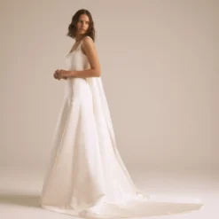 Coda -Bridal Shop NouvelleAmsale Bridal CODA R400S DuchessSatin U Neck TwistedBowWatteau HighFit to FlareGown Side scaled